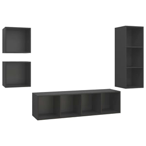 4-tlg. TV-Schrank-Set Grau Holzwerkstoff