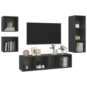 4-tlg. TV-Schrank-Set Grau Holzwerkstoff
