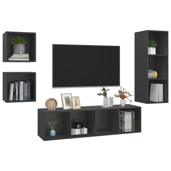 4-tlg. TV-Schrank-Set Grau Holzwerkstoff