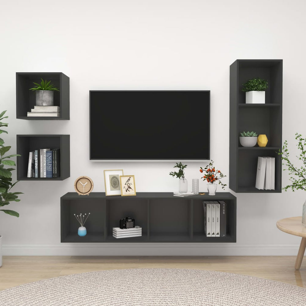 4-tlg. TV-Schrank-Set Grau Holzwerkstoff