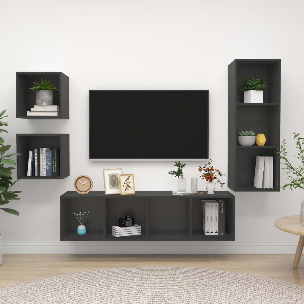 4-tlg. TV-Schrank-Set Grau Holzwerkstoff
