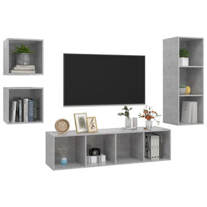4-tlg. TV-Schrank-Set Betongrau Holzwerkstoff