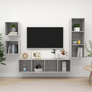 4-tlg. TV-Schrank-Set Betongrau Holzwerkstoff