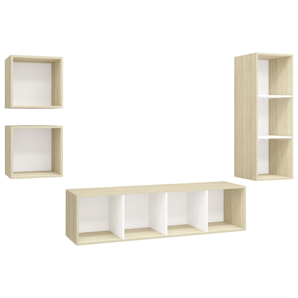 4-tlg. TV-Schrank-Set Weiß Sonoma-Eiche Holzwerkstoff