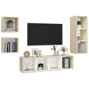 4-tlg. TV-Schrank-Set Weiß Sonoma-Eiche Holzwerkstoff