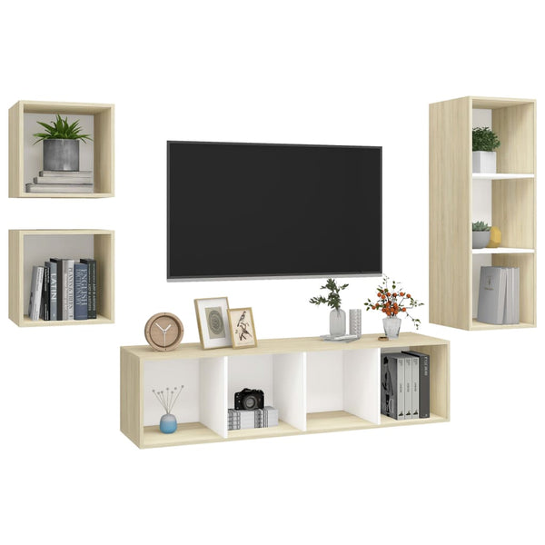 4-tlg. TV-Schrank-Set Weiß Sonoma-Eiche Holzwerkstoff