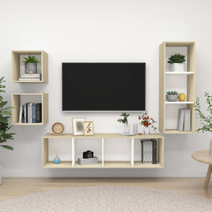 4-tlg. TV-Schrank-Set Weiß Sonoma-Eiche Holzwerkstoff