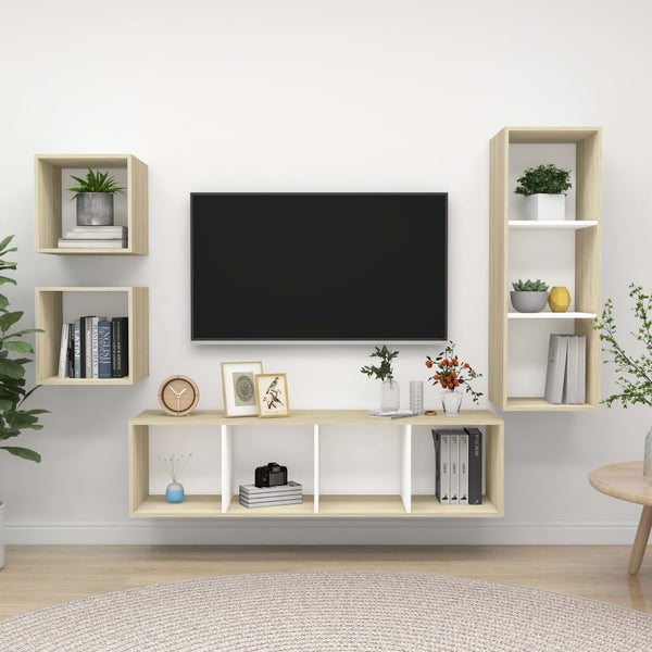 4-tlg. TV-Schrank-Set Weiß Sonoma-Eiche Holzwerkstoff