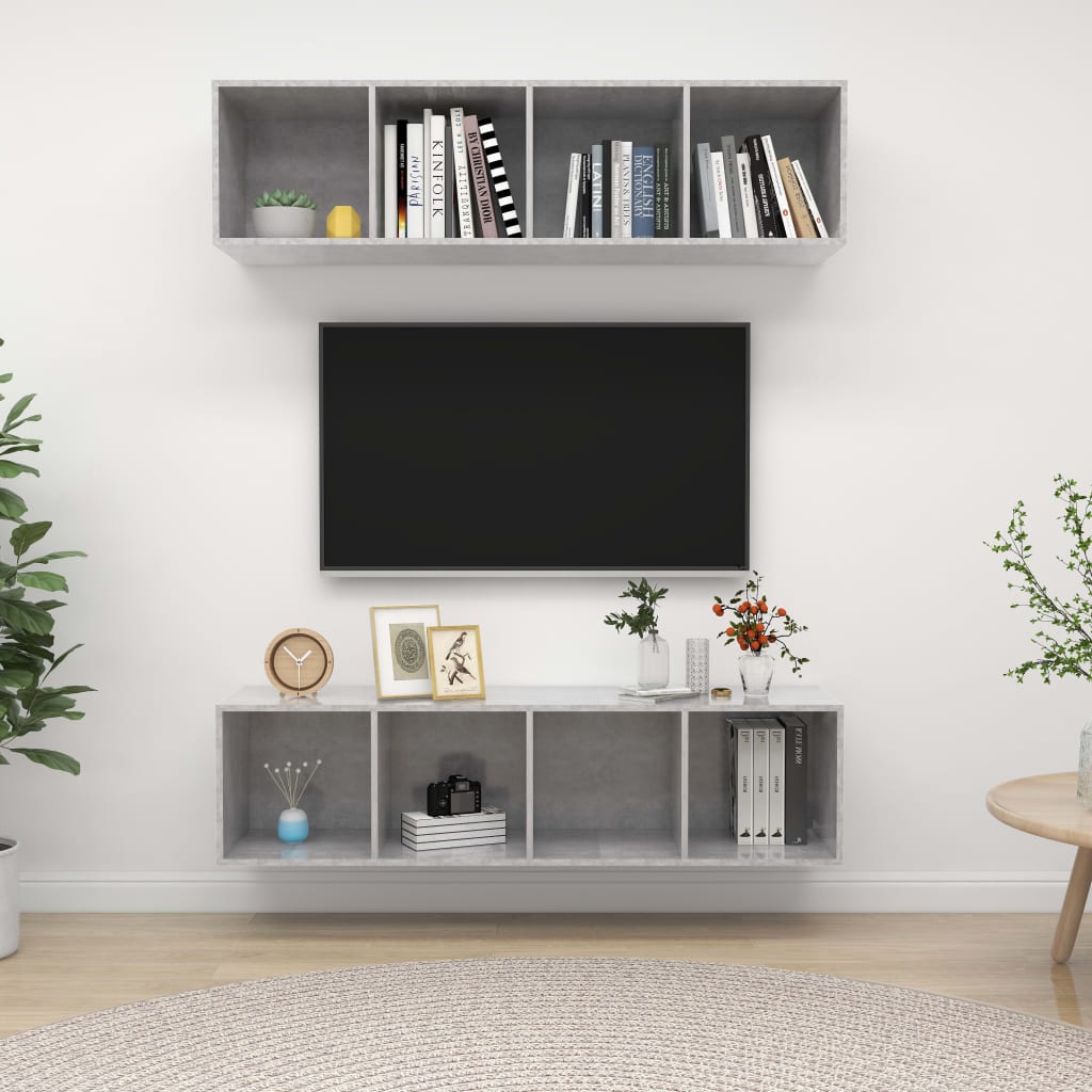 TV-Wandschränke 2 Stk. Betongrau Holzwerkstoff