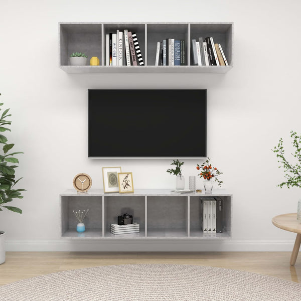 TV-Wandschränke 2 Stk. Betongrau Holzwerkstoff