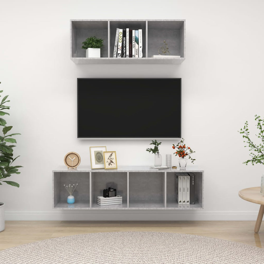 2-tlg. TV-Schrank-Set Betongrau Holzwerkstoff