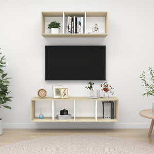 2-tlg. TV-Schrank-Set Weiß Sonoma-Eiche Holzwerkstoff