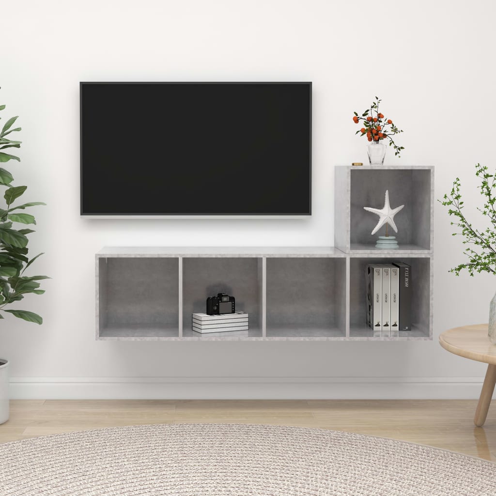 2-tlg. TV-Schrank-Set Betongrau Holzwerkstoff