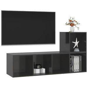 2-tlg. TV-Schrank-Set Hochglanz-Grau Holzwerkstoff