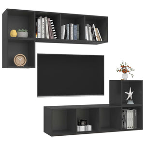 4-tlg. TV-Schrank-Set Grau Holzwerkstoff