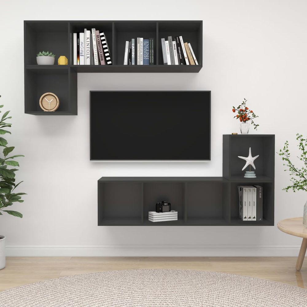 4-tlg. TV-Schrank-Set Grau Holzwerkstoff
