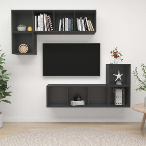4-tlg. TV-Schrank-Set Grau Holzwerkstoff