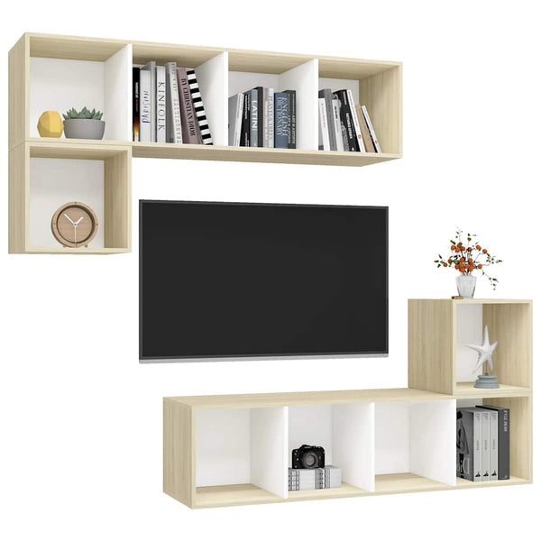 4-tlg. TV-Schrank-Set Weiß Sonoma-Eiche Holzwerkstoff
