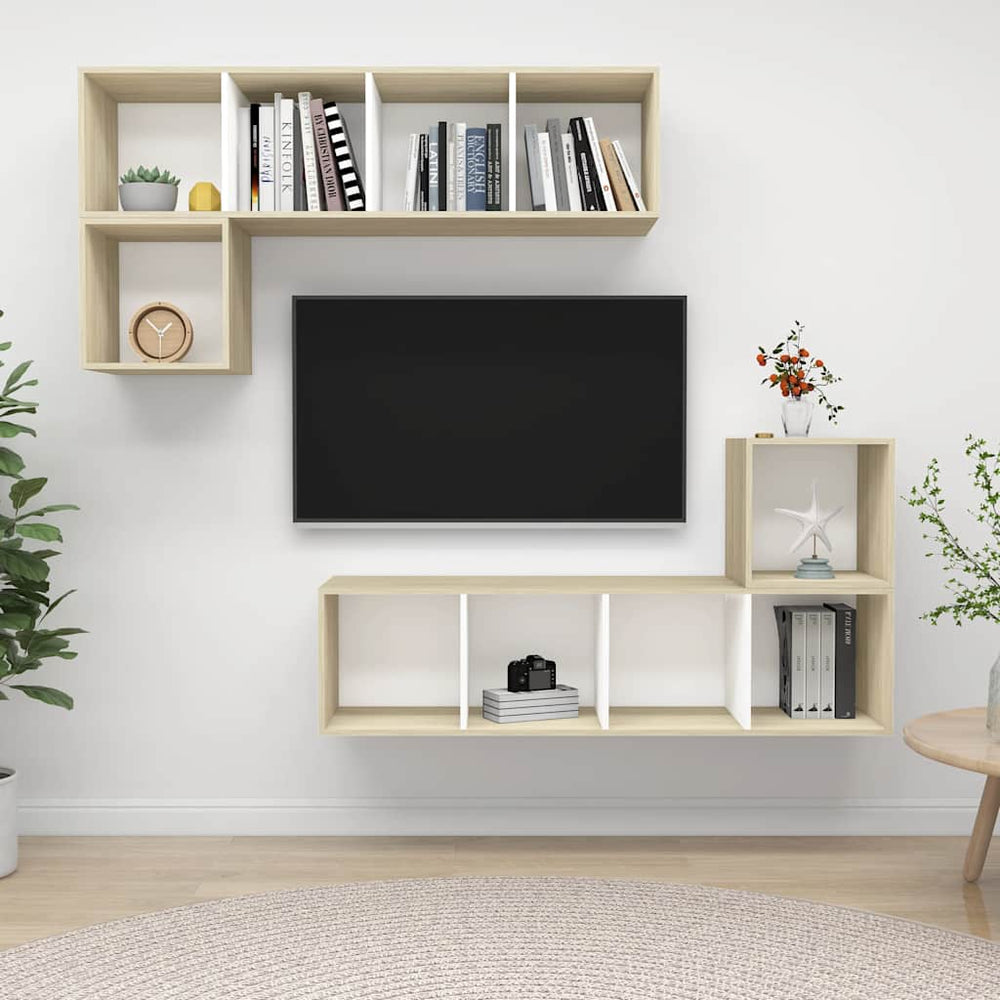 4-tlg. TV-Schrank-Set Weiß Sonoma-Eiche Holzwerkstoff