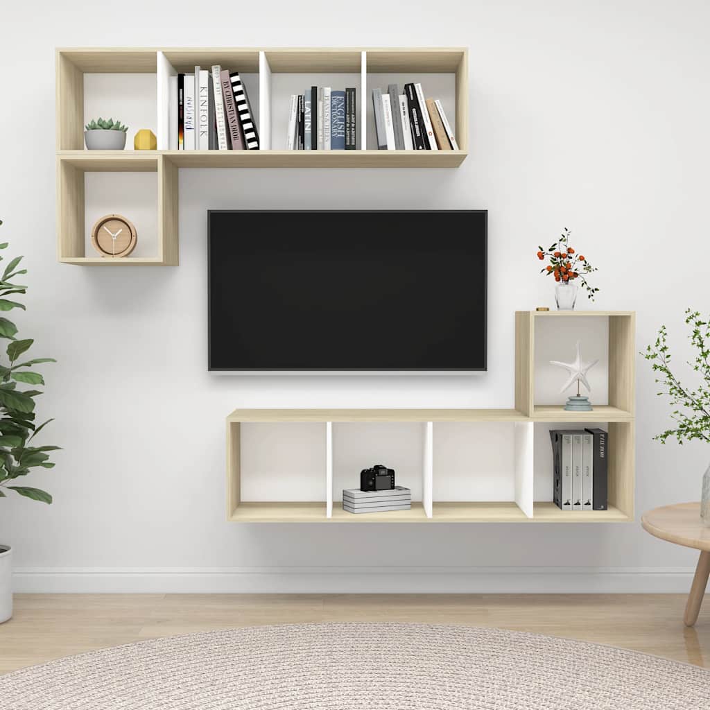 4-tlg. TV-Schrank-Set Weiß Sonoma-Eiche Holzwerkstoff