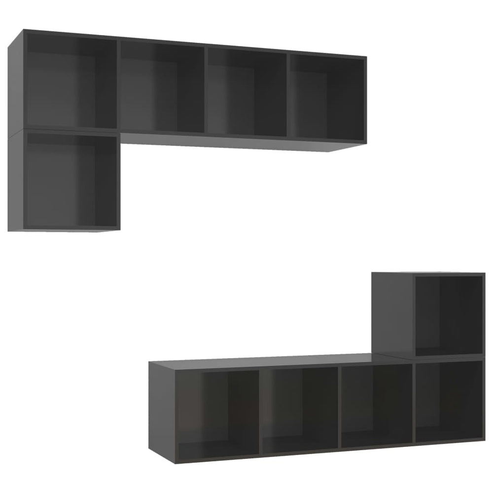 4-tlg. TV-Schrank-Set Hochglanz-Grau Holzwerkstoff