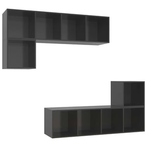 4-tlg. TV-Schrank-Set Hochglanz-Grau Holzwerkstoff