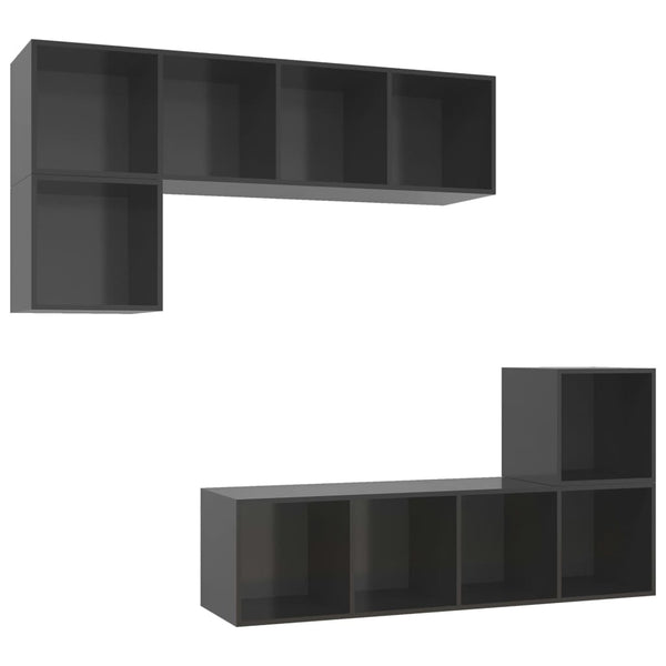4-tlg. TV-Schrank-Set Hochglanz-Grau Holzwerkstoff
