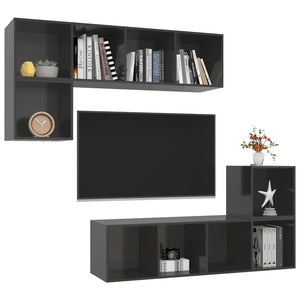 4-tlg. TV-Schrank-Set Hochglanz-Grau Holzwerkstoff