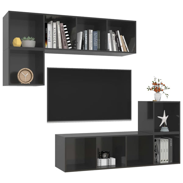4-tlg. TV-Schrank-Set Hochglanz-Grau Holzwerkstoff
