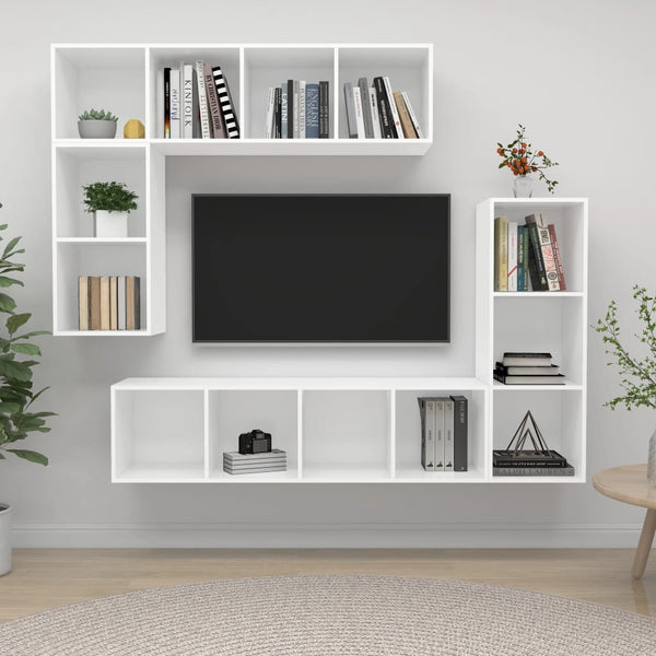 4-tlg. TV-Schrank-Set Weiß Holzwerkstoff