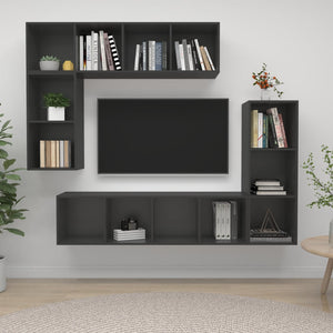 4-tlg. TV-Schrank-Set Grau Holzwerkstoff