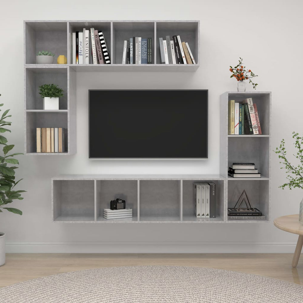4-tlg. TV-Schrank-Set Betongrau Holzwerkstoff