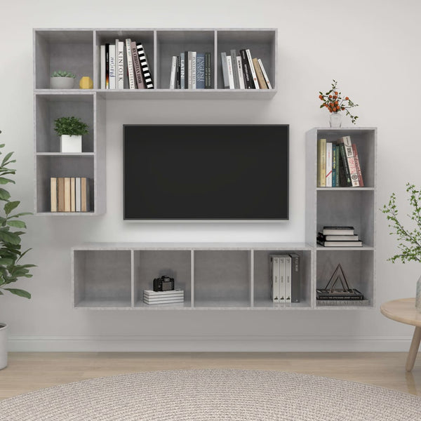 4-tlg. TV-Schrank-Set Betongrau Holzwerkstoff