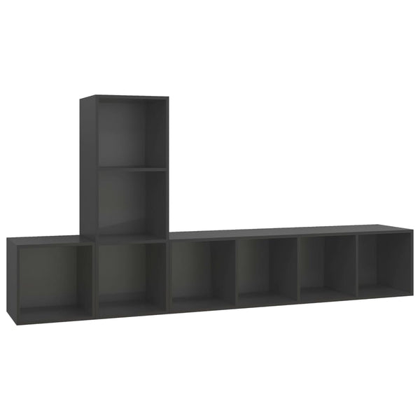 vidaXL Meuble TV, 3 pcs, gris, bois d'ingénierie
