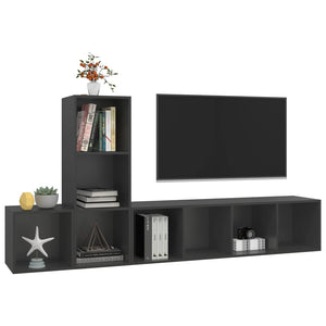 vidaXL Meuble TV, 3 pcs, gris, bois d'ingénierie