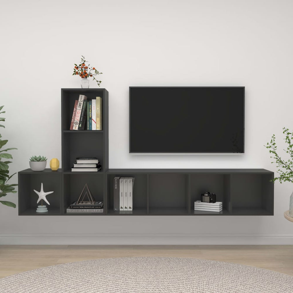 3-tlg. TV-Schrank-Set Grau Holzwerkstoff