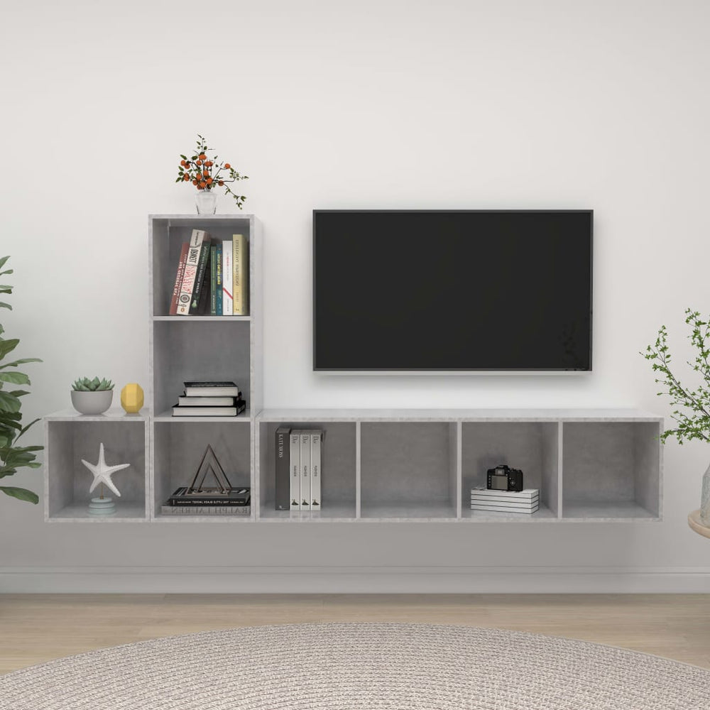 3-tlg. TV-Schrank-Set Betongrau Holzwerkstoff