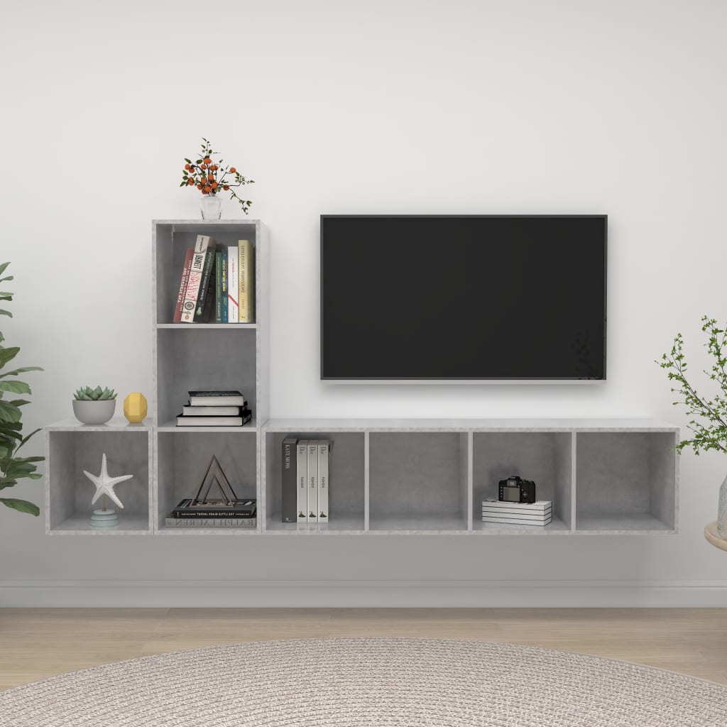3-tlg. TV-Schrank-Set Betongrau Holzwerkstoff