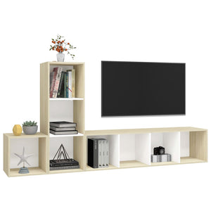 3-tlg. TV-Schrank-Set Weiß Sonoma-Eiche Holzwerkstoff