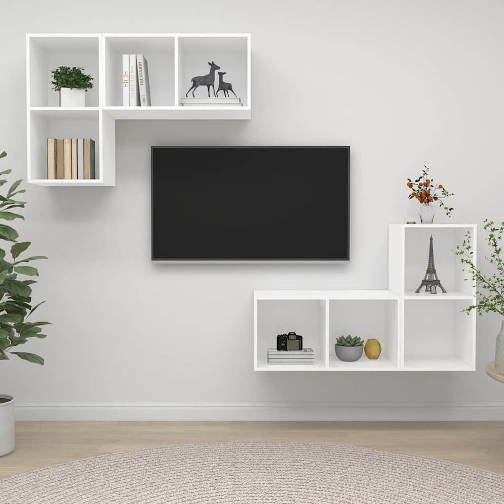 TV-Wandschränke 4 Stk. Weiß Holzwerkstoff