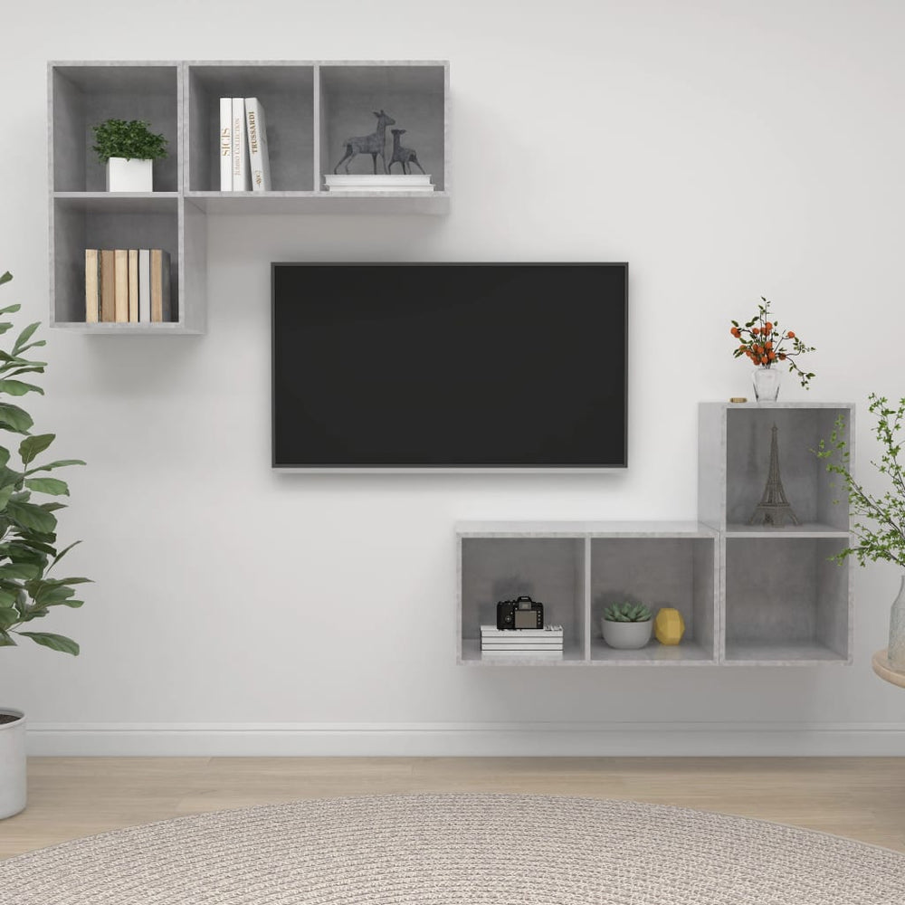 TV-Wandschränke 4 Stk. Betongrau Holzwerkstoff