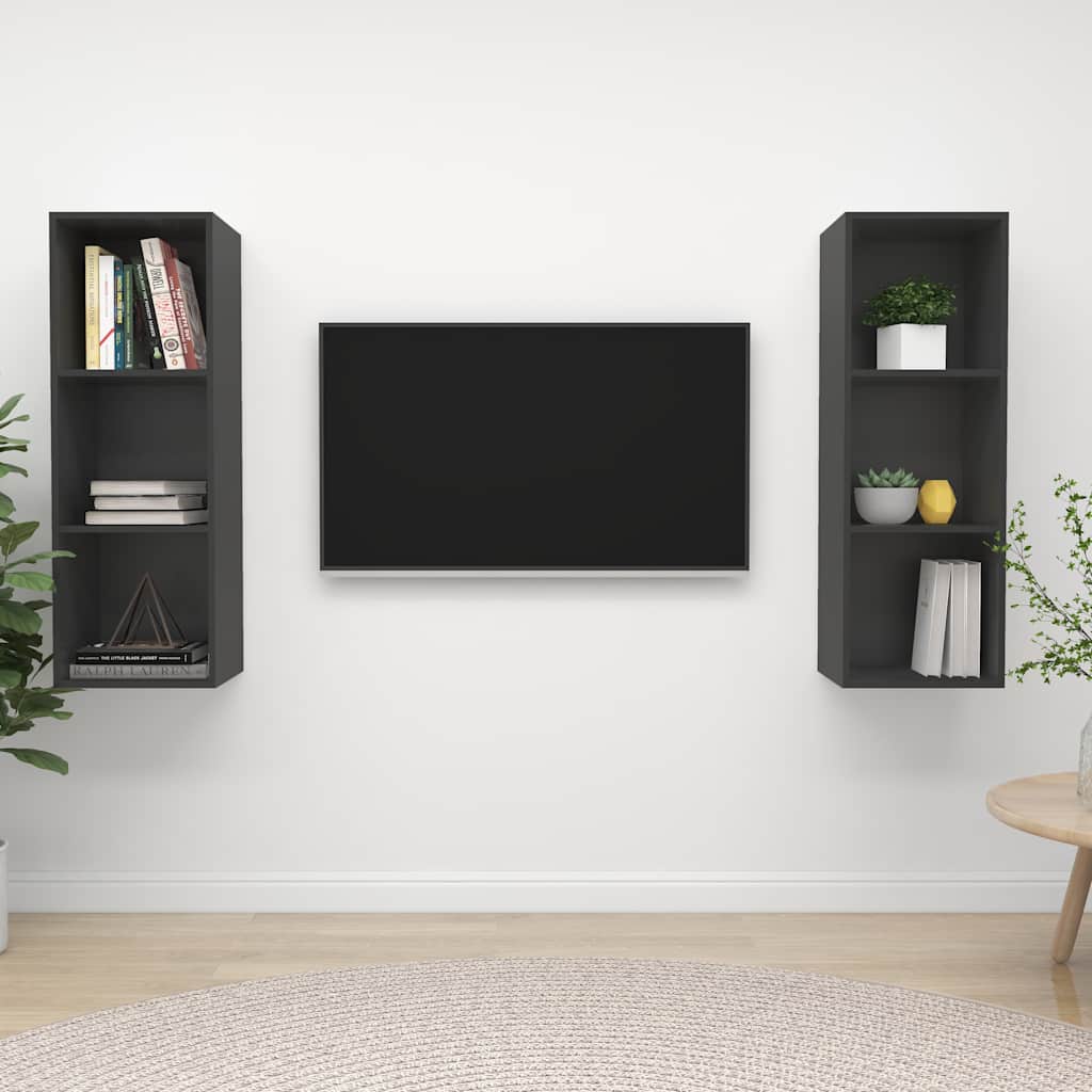 TV-Wandschränke 2 Stk. Grau Holzwerkstoff