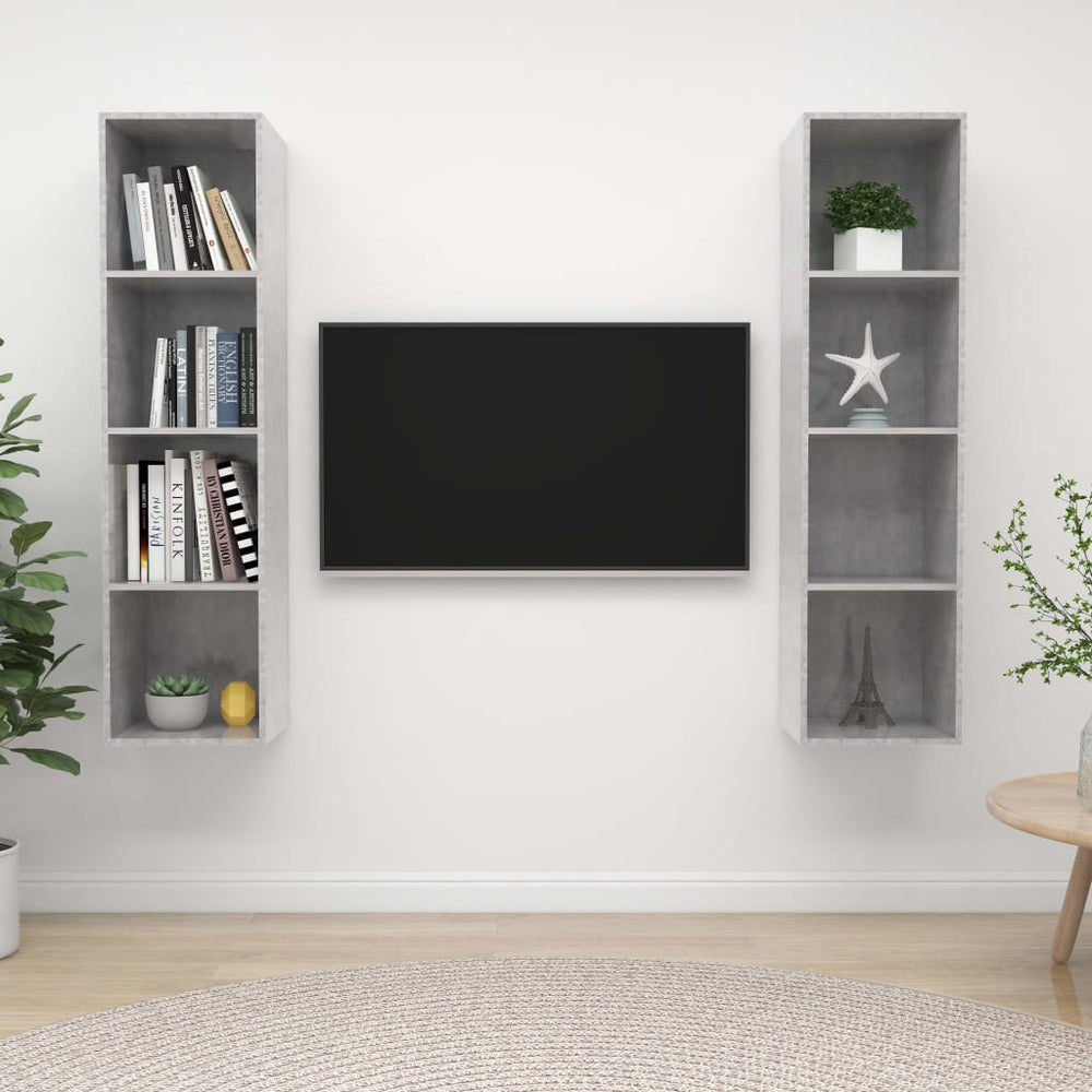 TV-Wandschränke 2 Stk. Betongrau Holzwerkstoff