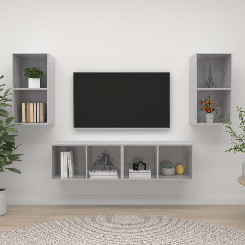 vidaXL Meubles TV muraux 4 pcs Gris béton Aggloméré