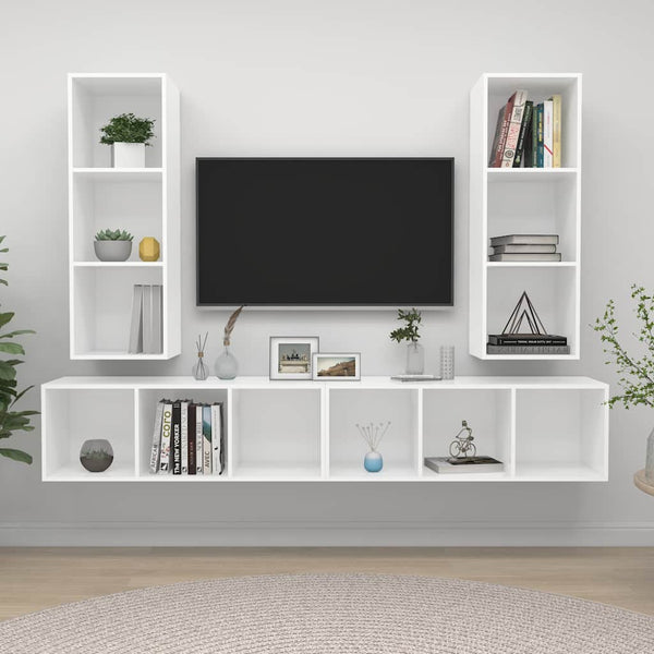 TV-Wandschränke 4 Stk. Weiß Holzwerkstoff