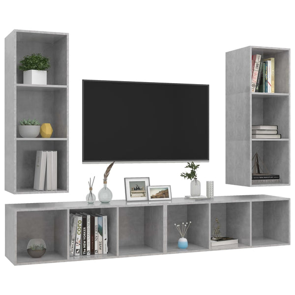 TV-Wandschränke 4 Stk. Betongrau Holzwerkstoff