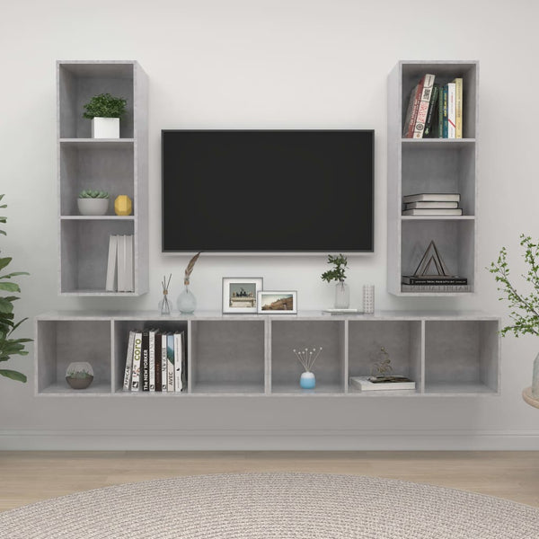 TV-Wandschränke 4 Stk. Betongrau Holzwerkstoff