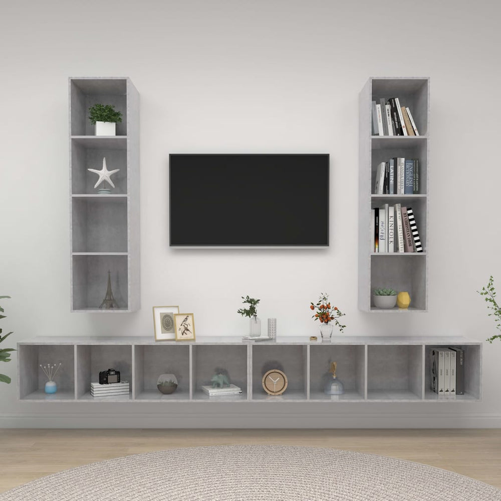 TV-Wandschränke 4 Stk. Betongrau Holzwerkstoff