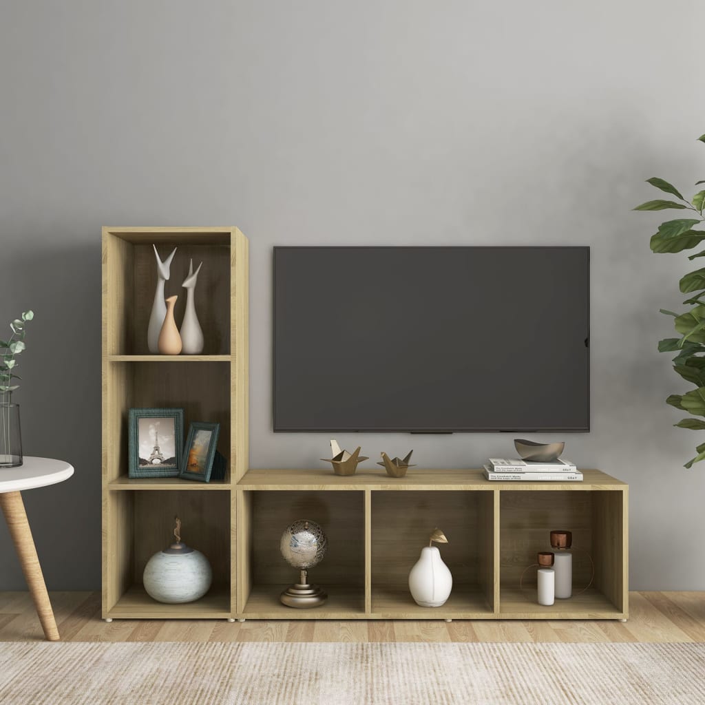TV-Schränke 2 Stk. Sonoma-Eiche 107x35x37 cm Holzwerkstoff