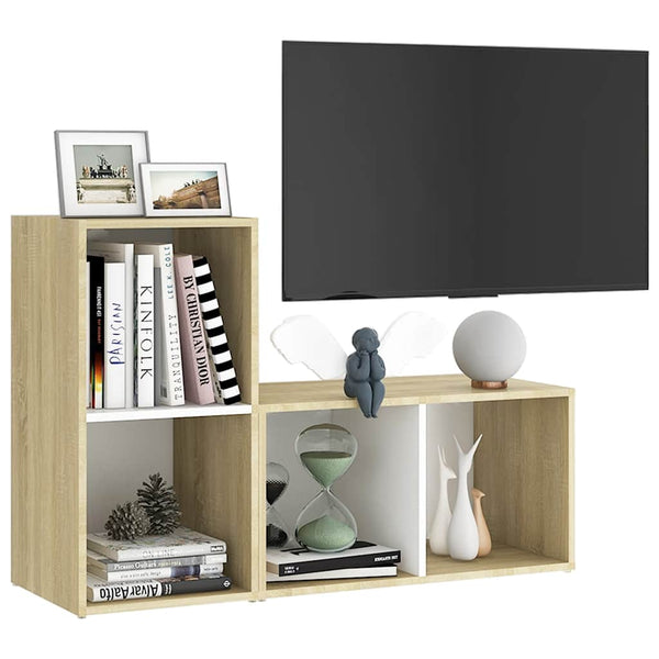 TV-Schränke 2 Stk. Weiß Sonoma-Eiche 72x35x36,5cm Holzwerkstoff